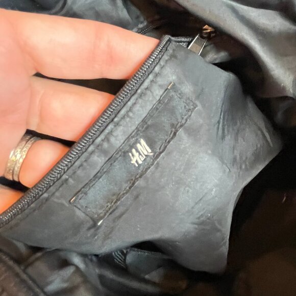 H&M Black Leather Fringe Bucket Bag Handbag Crossbody Boho Carry-All Drawstring - Picture 7 of 12